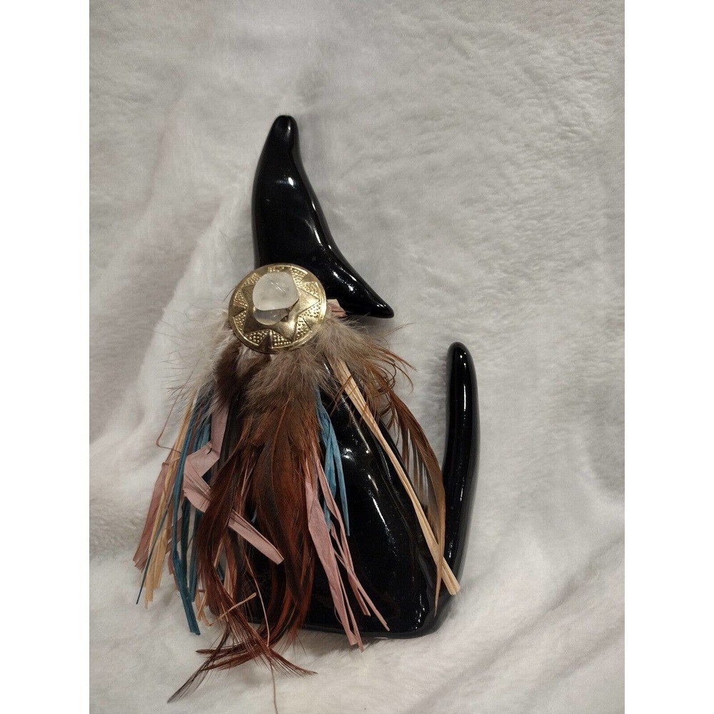Vintage Native American Wolf Figurine 7 Inch Black Ceramic